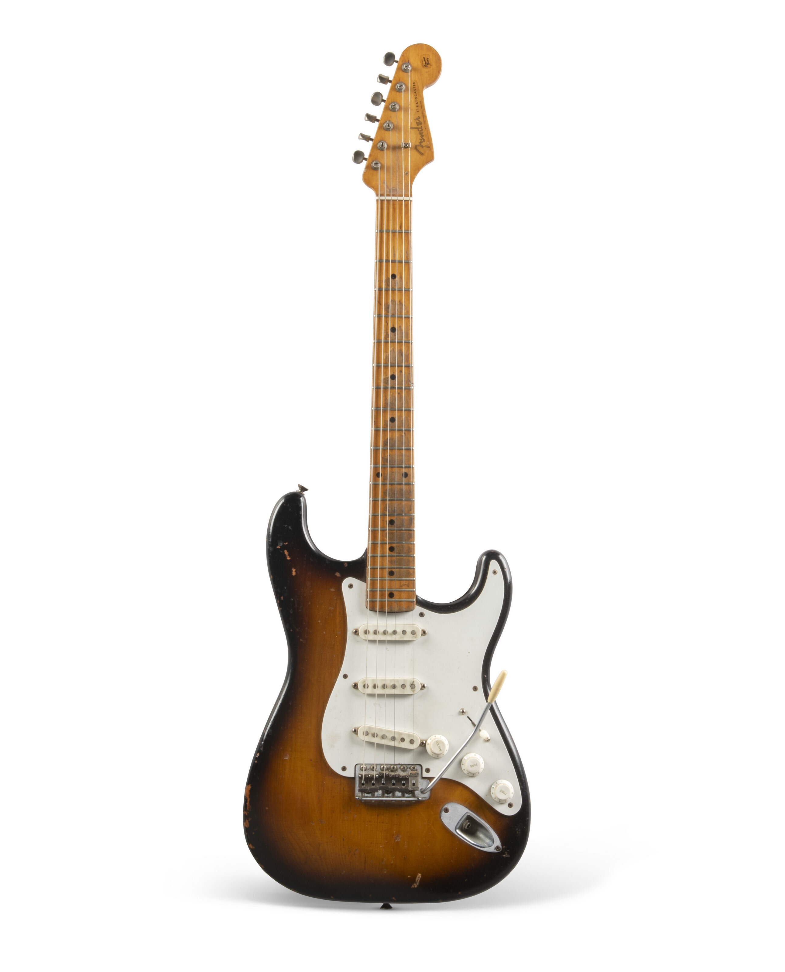 Fender Electric Instrument Company, Fullerton, California, 1954 and circa 1958. A composite solid-body electric guitar, Stratocaster, offered in Jeff Beck: The Guitar Collection on 22 January 2025 at Christie's in London